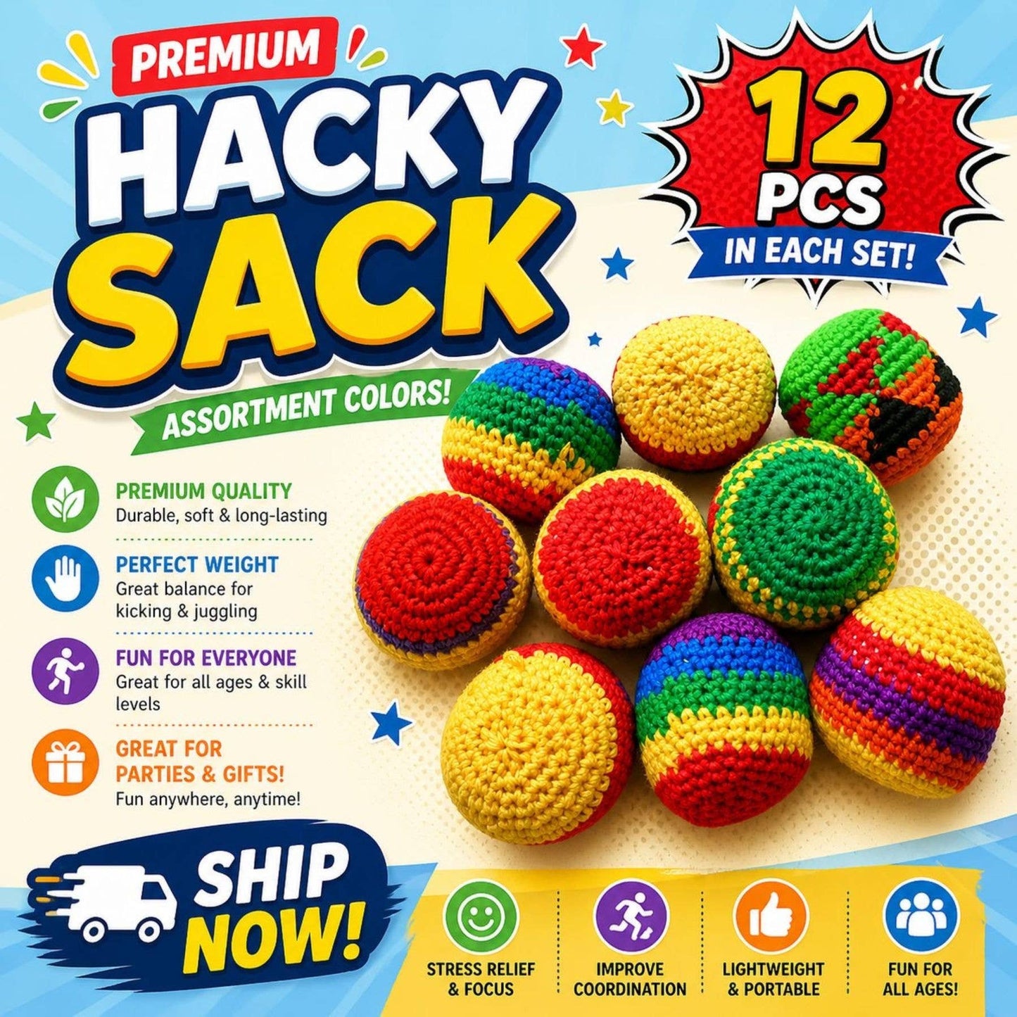 Premium Hacky Sack – Crochet Footbag Set
