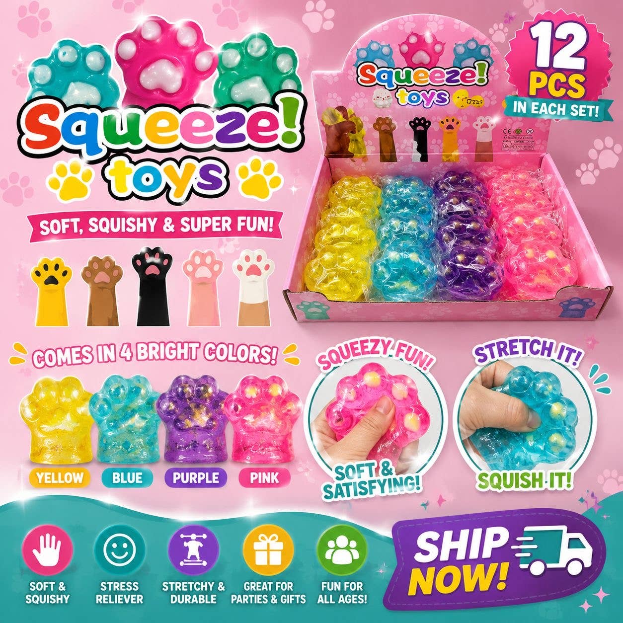 Paw Print Squishy – Glitter Paw Stress Toys