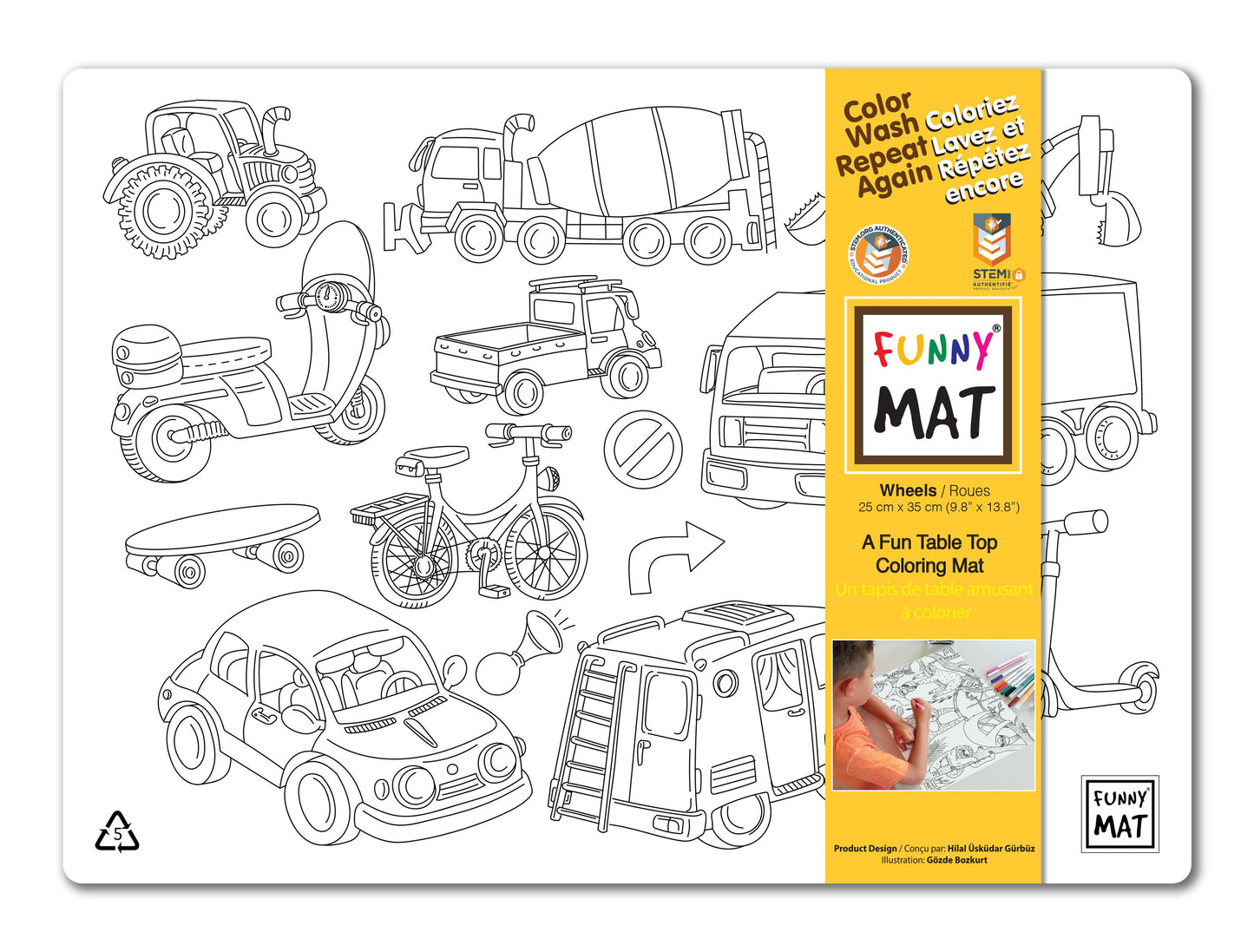 Table top coloring mat, compact size, wheels