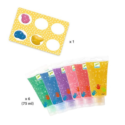 6 tubes of finger paint / Glitter