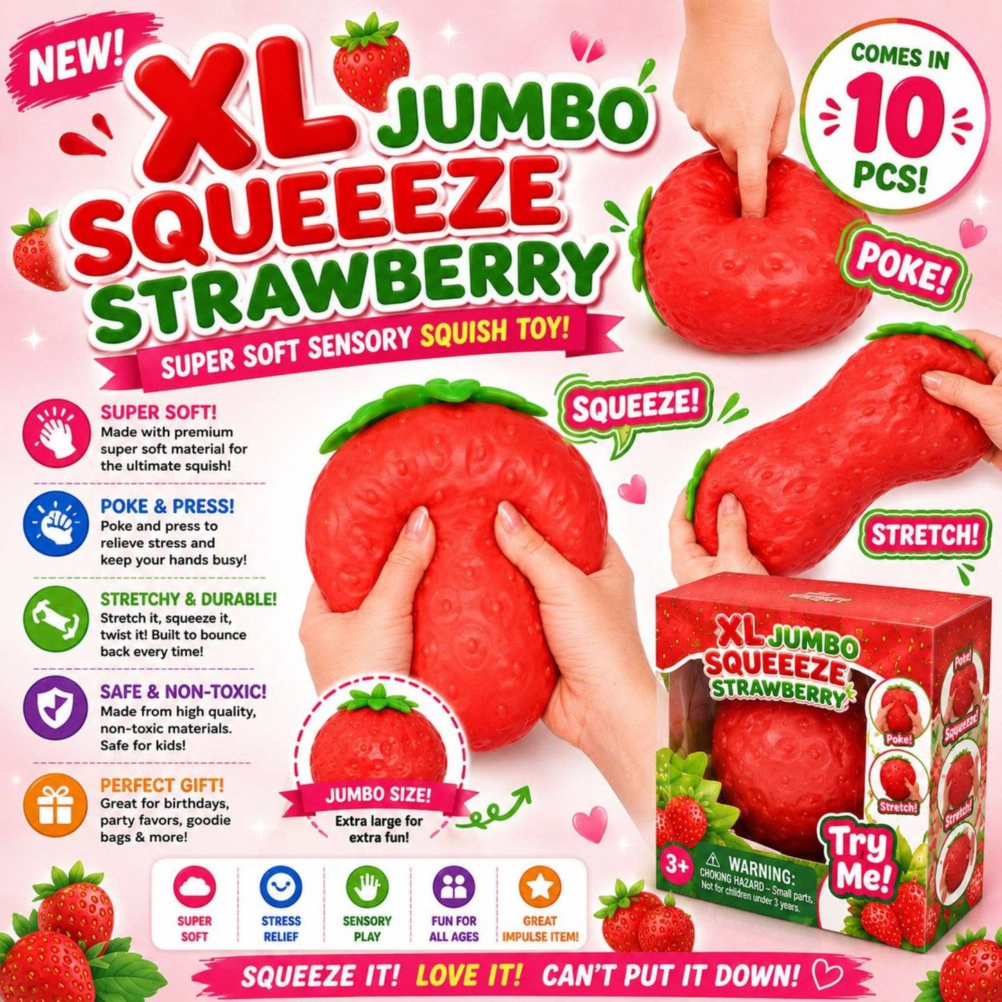 XL Jumbo Viral Strawberry – Super Soft Slow Rise Squishy