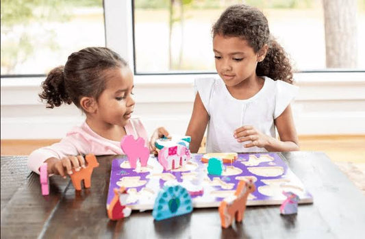 16 Piece Wood Puzzle+ Playset - Unicorn Garden