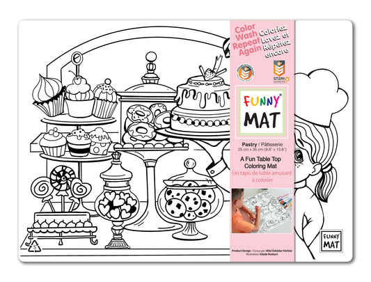 Table top coloring mat, compact size, pastry