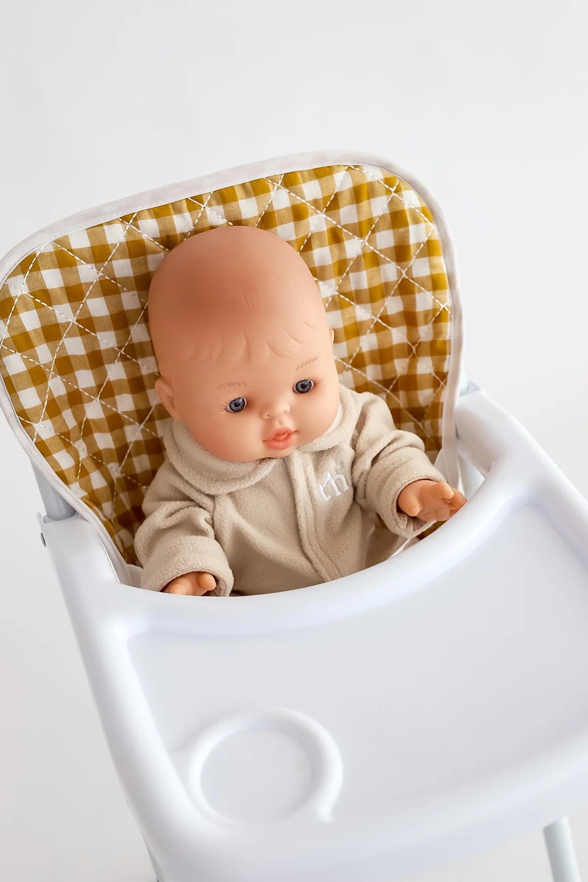 Doll High Chair - Mustard Gingham - Tiny Harlow