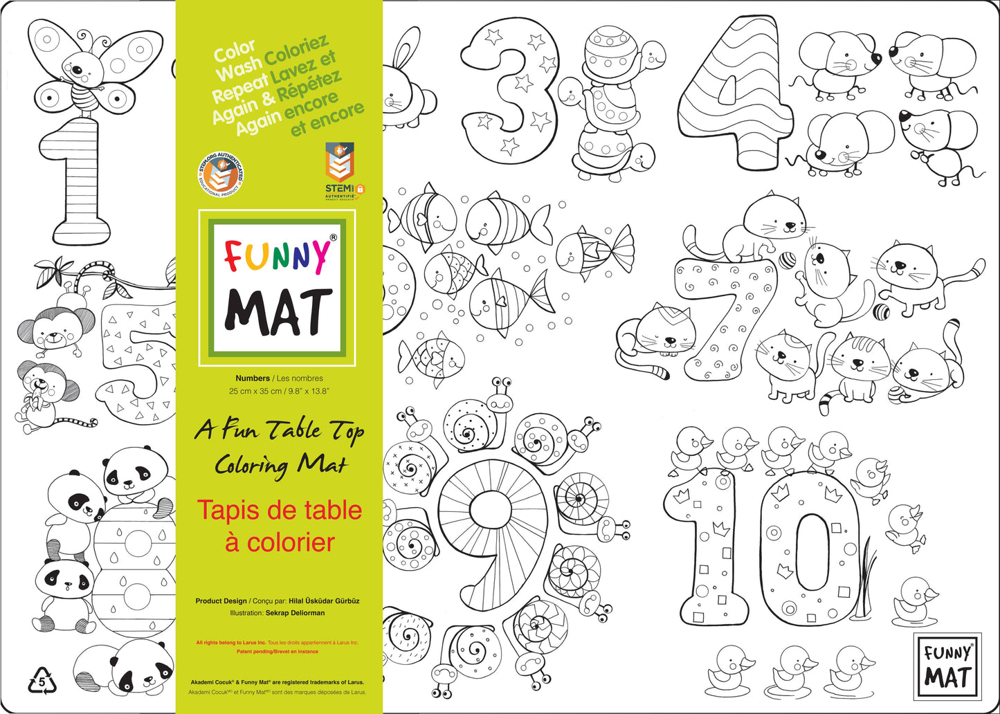 Table top coloring mat, compact size, numbers