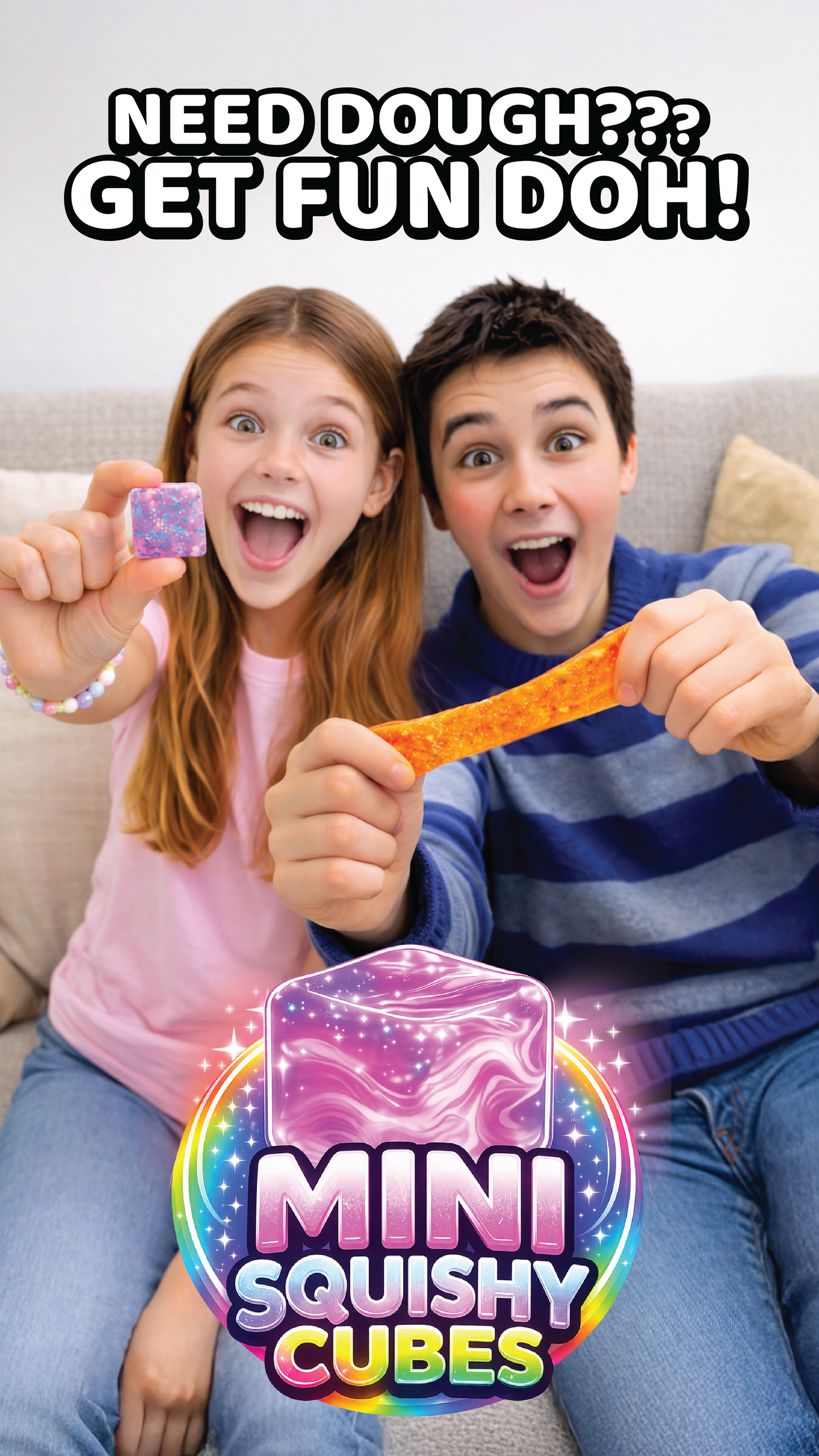 Fun Doh MINI Squishy Cube 2 Pack VIRAL Variety - 24/Display