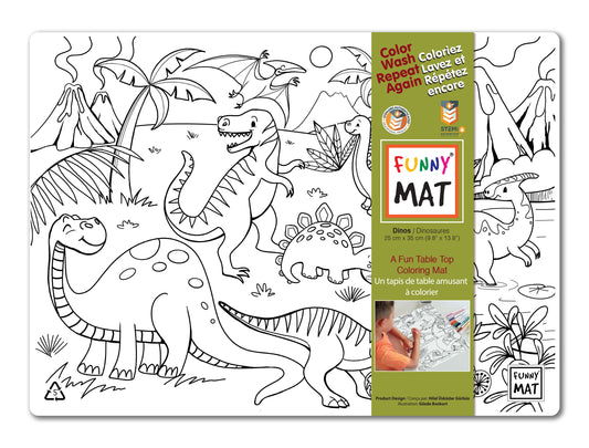 2 Compact coloring mats, dinos & sloths + 6 markers