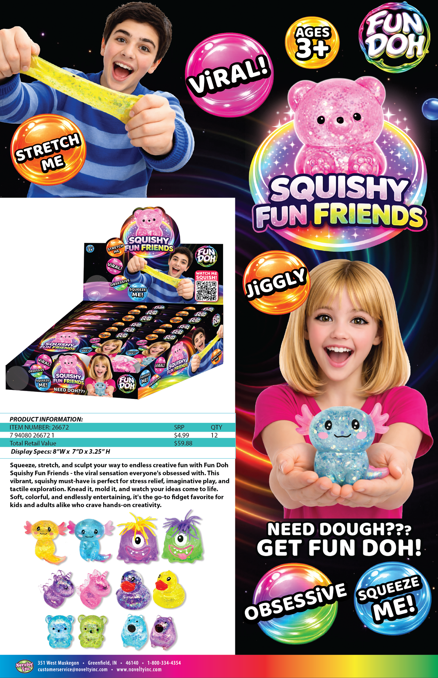 Fun Doh Squishy Gummy Fidget Toy NEW Variety - 12/Display