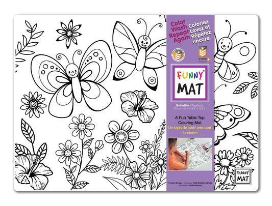 2 Compact coloring mats, butterfly & castle + 6 markers