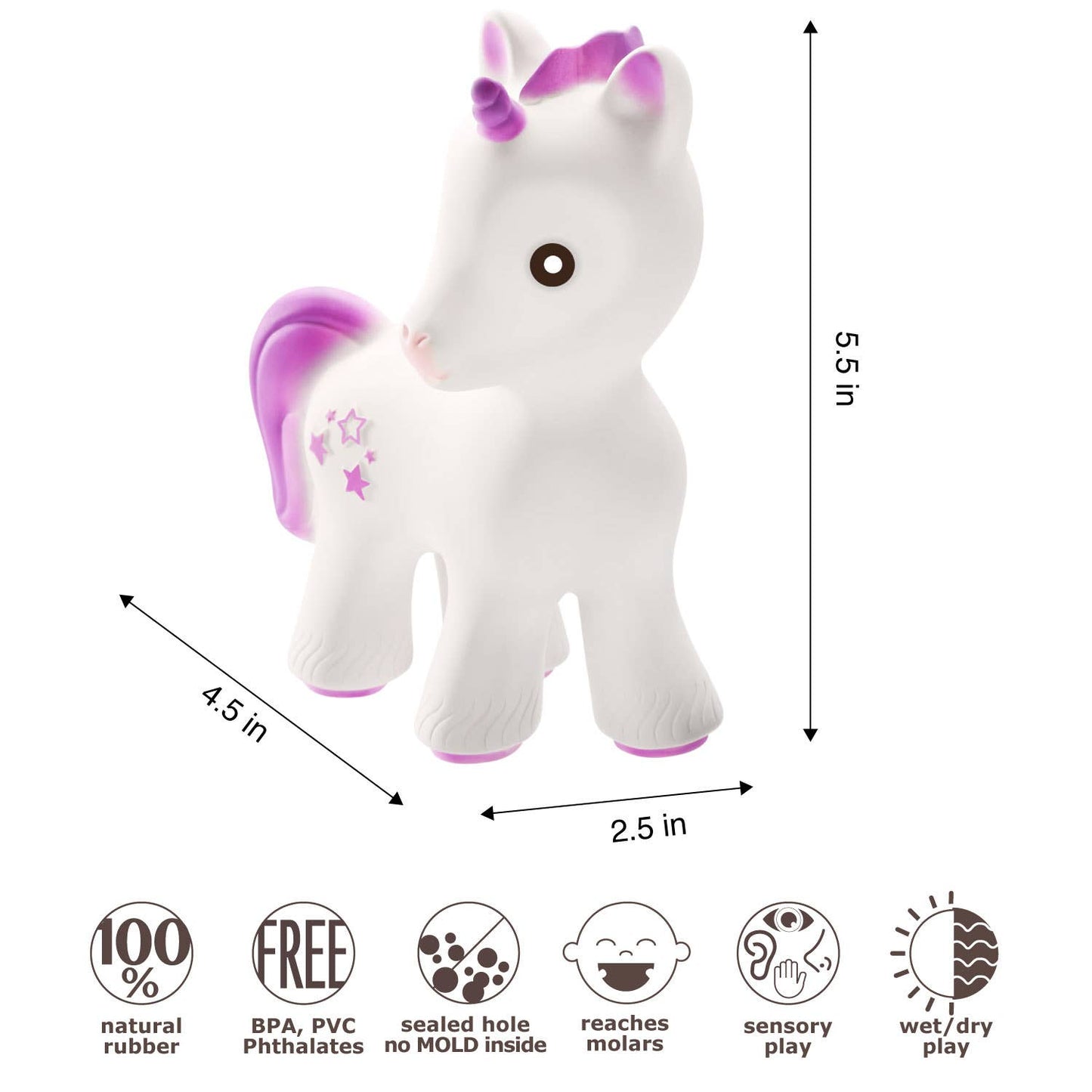 Mira the Unicorn Teether Lavender - 100% Pure Natural Rubber