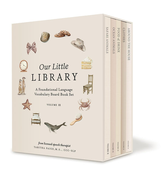 Our Little Library Vol. 2: First 100 Words Board Book Box Set, including Ocean Animals, Safari Animals, Food and Drink, Clothes, and Around the House