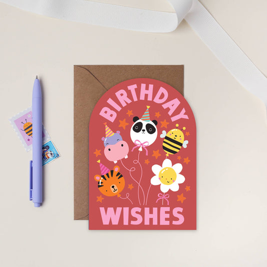 Fun Animal Faces Balloon Children's Birthday Card