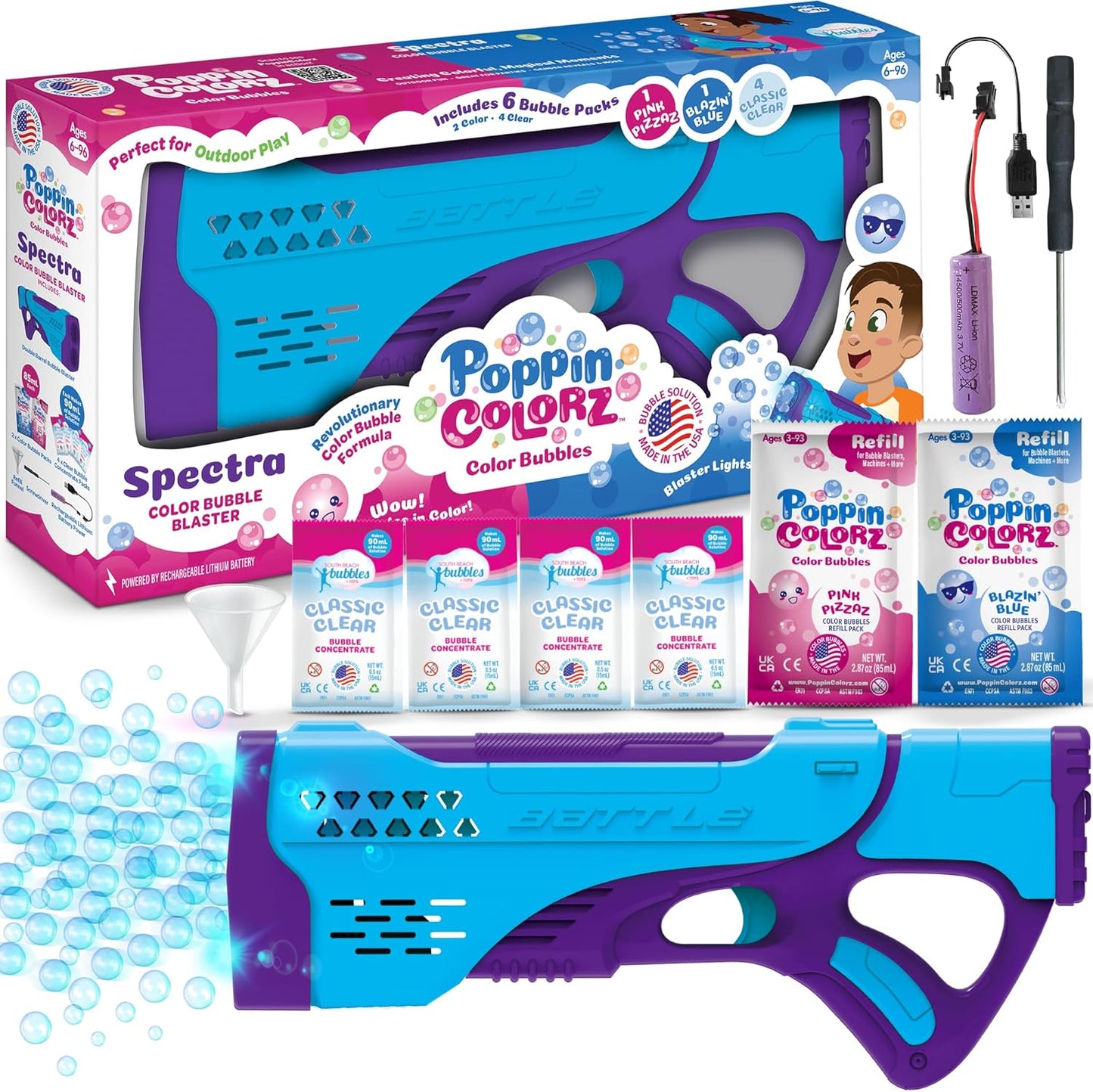 PoppinColorz Spectra: Rechargeable Color Bubble Blaster