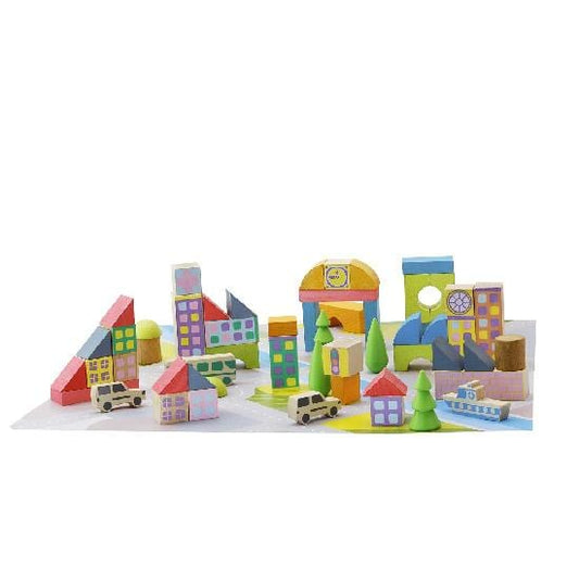 Jeujura Wooden Toys – Construction Set – Mini City – 50 Pieces