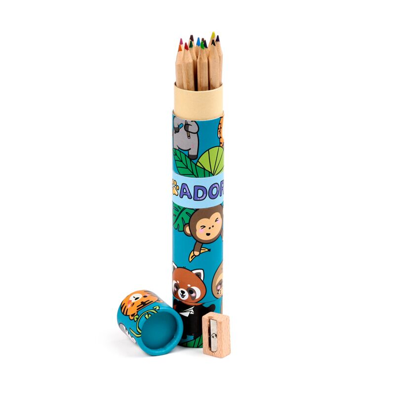 Adoramals Wild Large Twist Top Pencil Pot with 12 Colouring Pencils & Sharpener