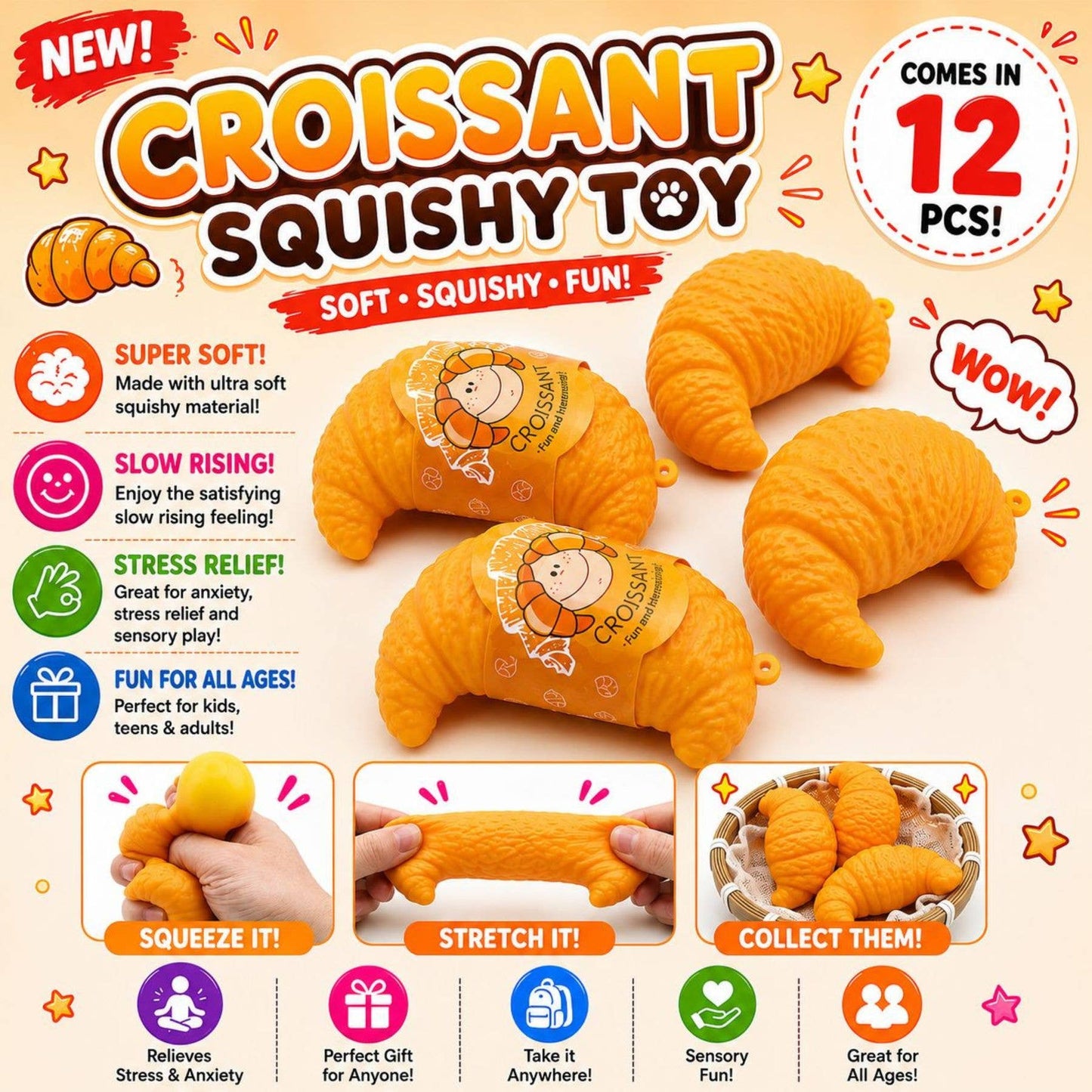 Croissant Squishy Toy – Slow-Rising Soft Stress Toy