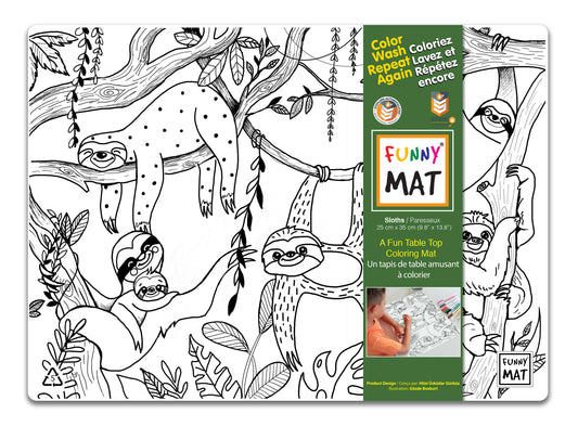 2 Compact coloring mats, dinos & sloths + 6 markers