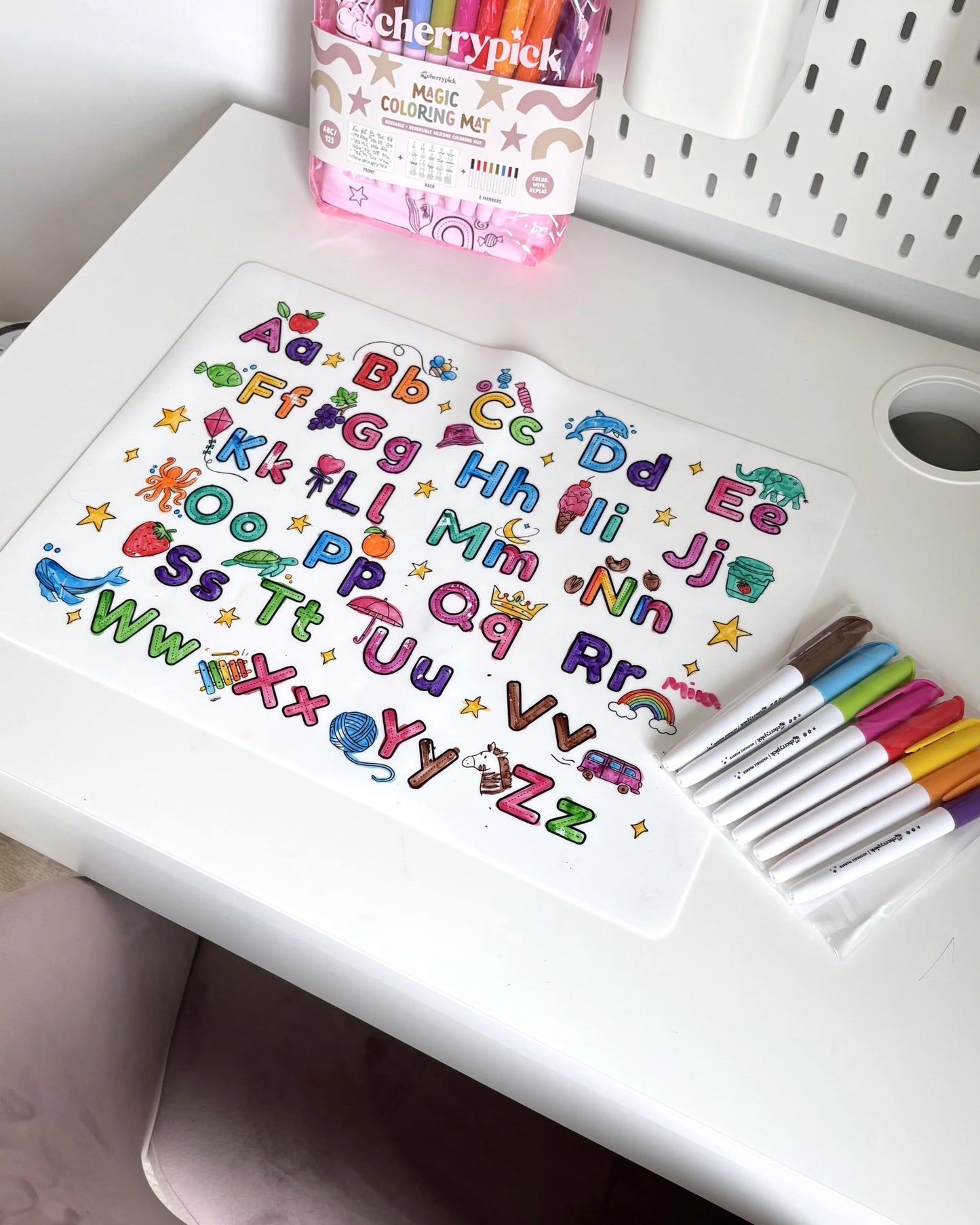 Magic Coloring Mat - Silicone Washable & Reversible Coloring Placemat and Markers Set
