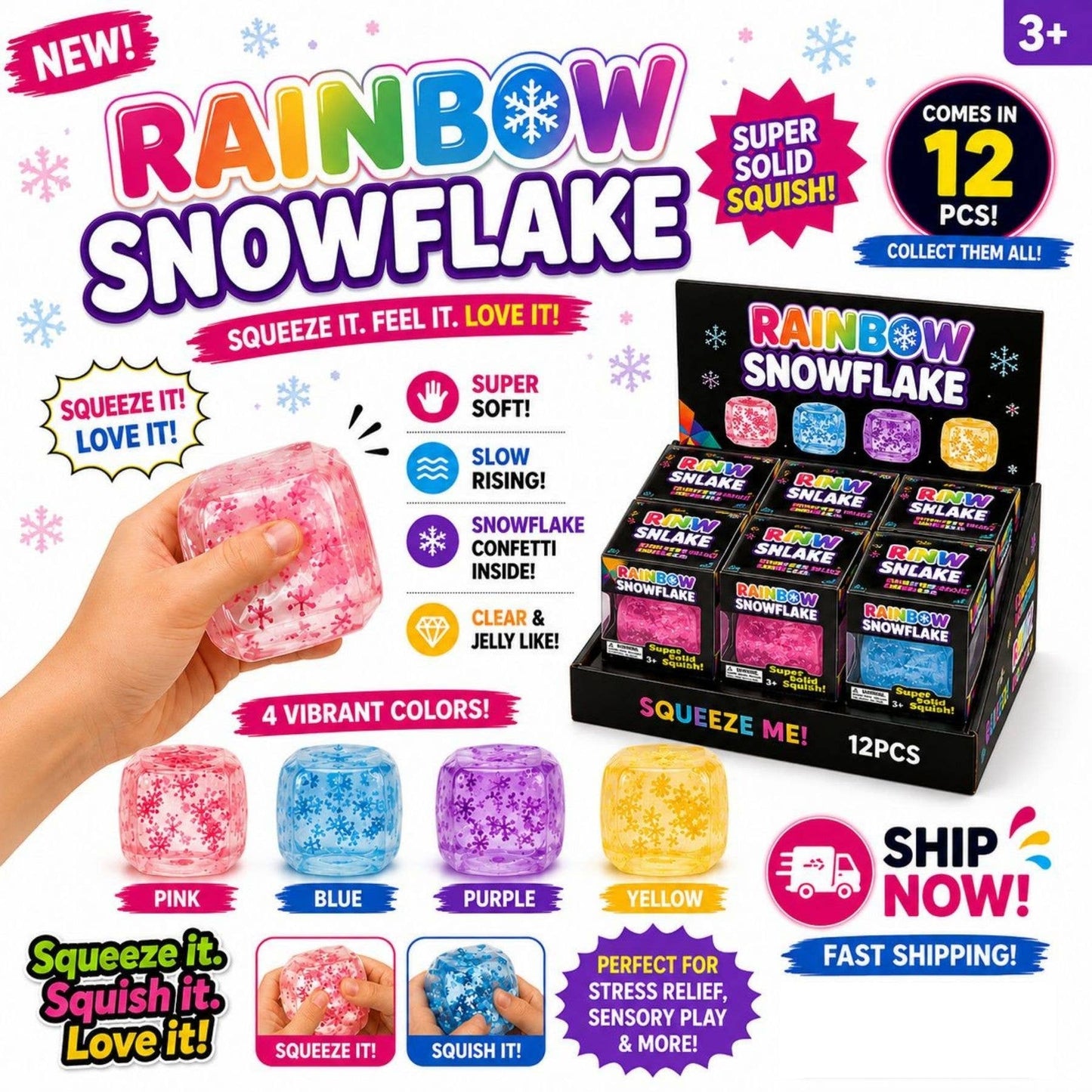 Rainbow Snowflake Cube Squishy