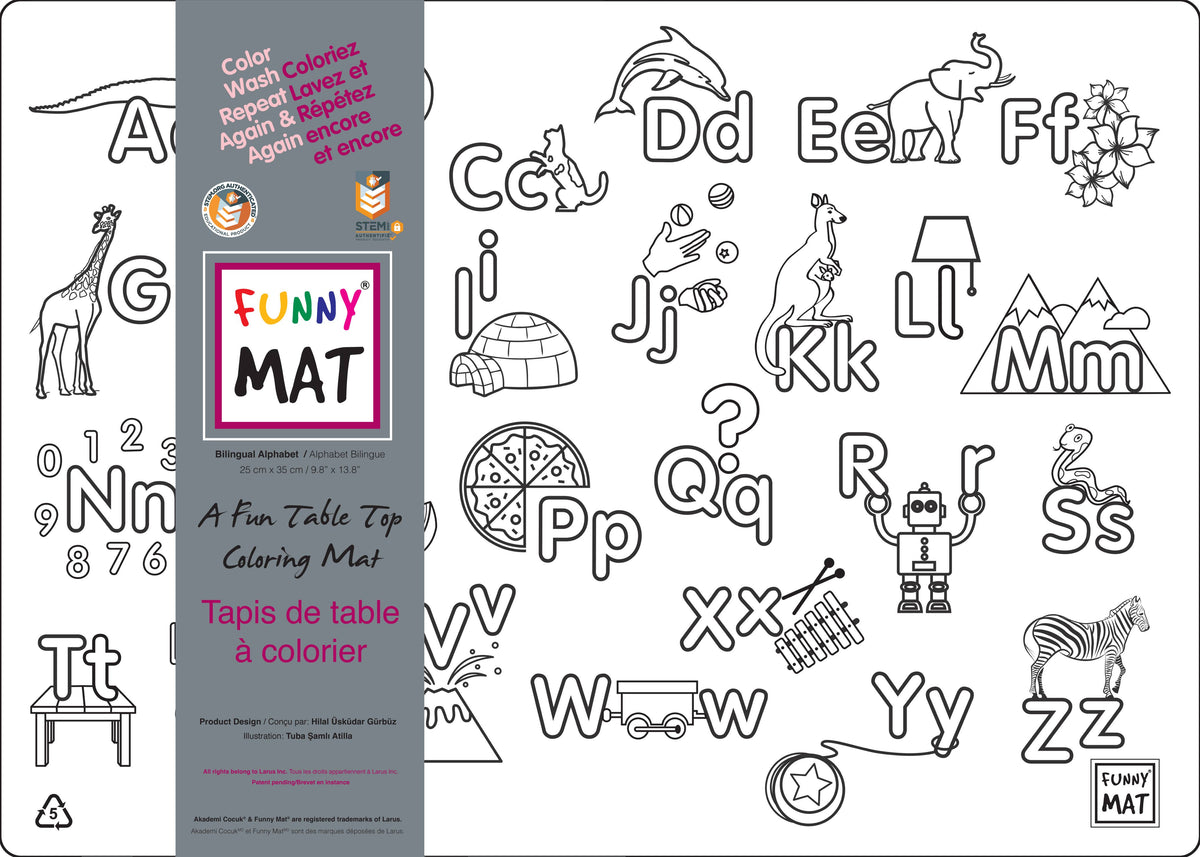 Table top coloring mat, compact size, alphabet