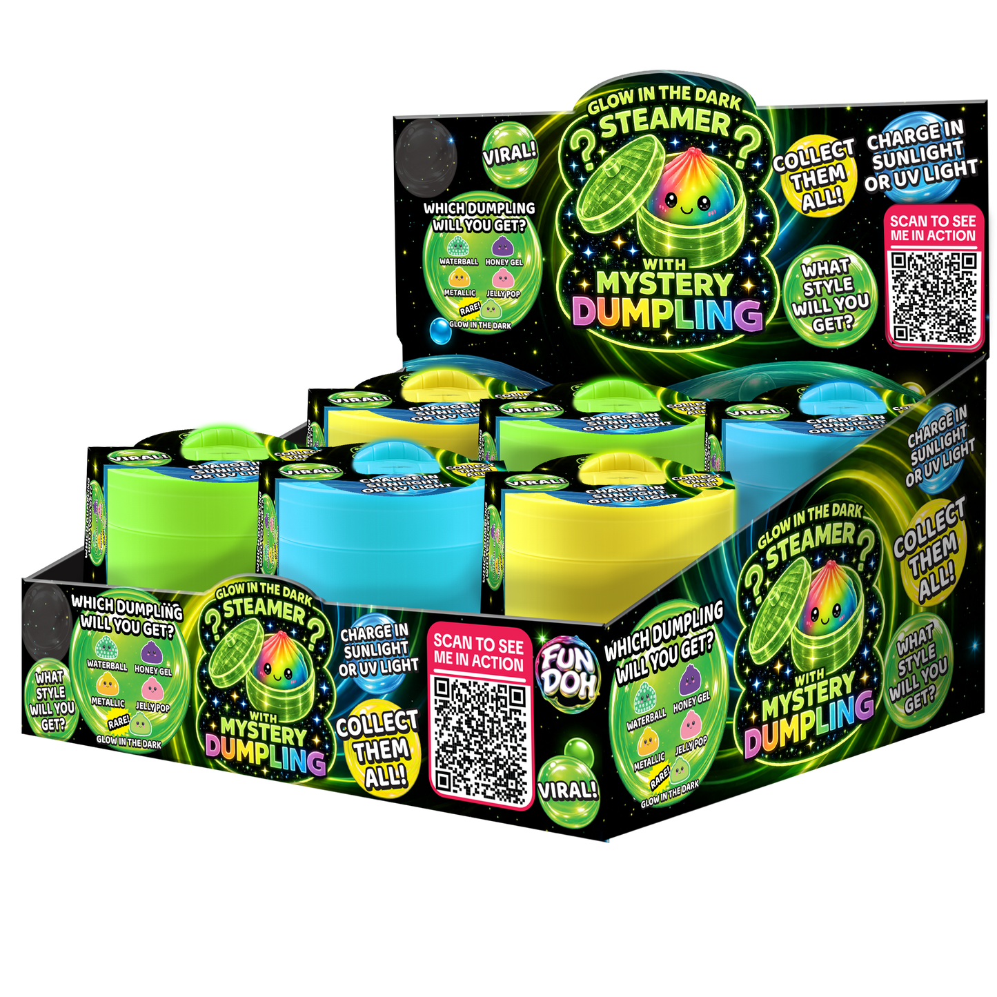 Glow-in-the-Dark Mystery Dumpling Squishy Toy Display (12pc)